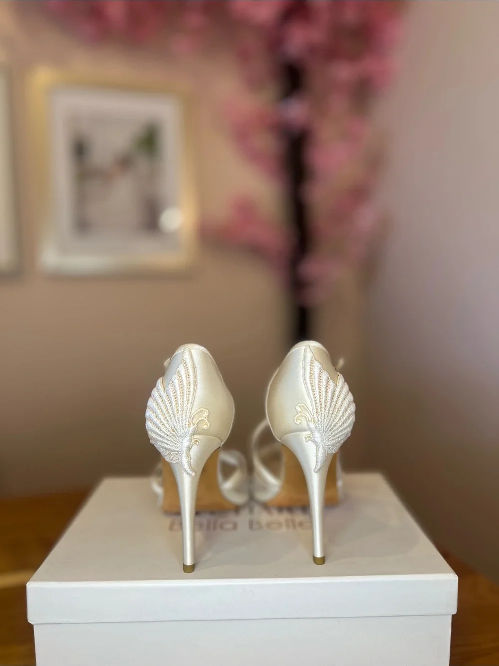Bella Belle - Mariposa Ivory Lace Embellished Pointed T-Strap Heels - Picture 3 of 5